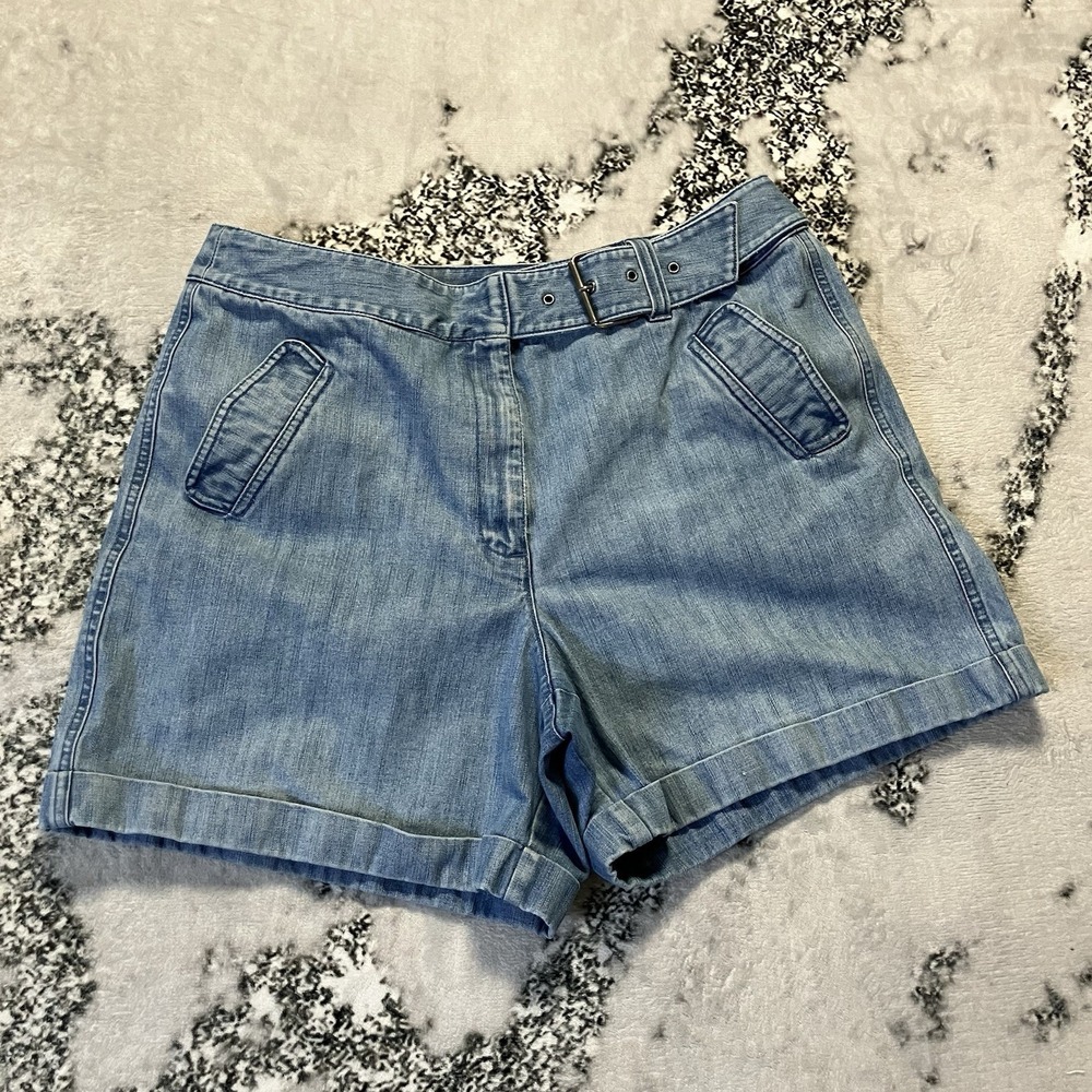 Vintage Talbots Shorts Womens Size 16 Blue‎ Cuffed Denim Flat Front Cotton